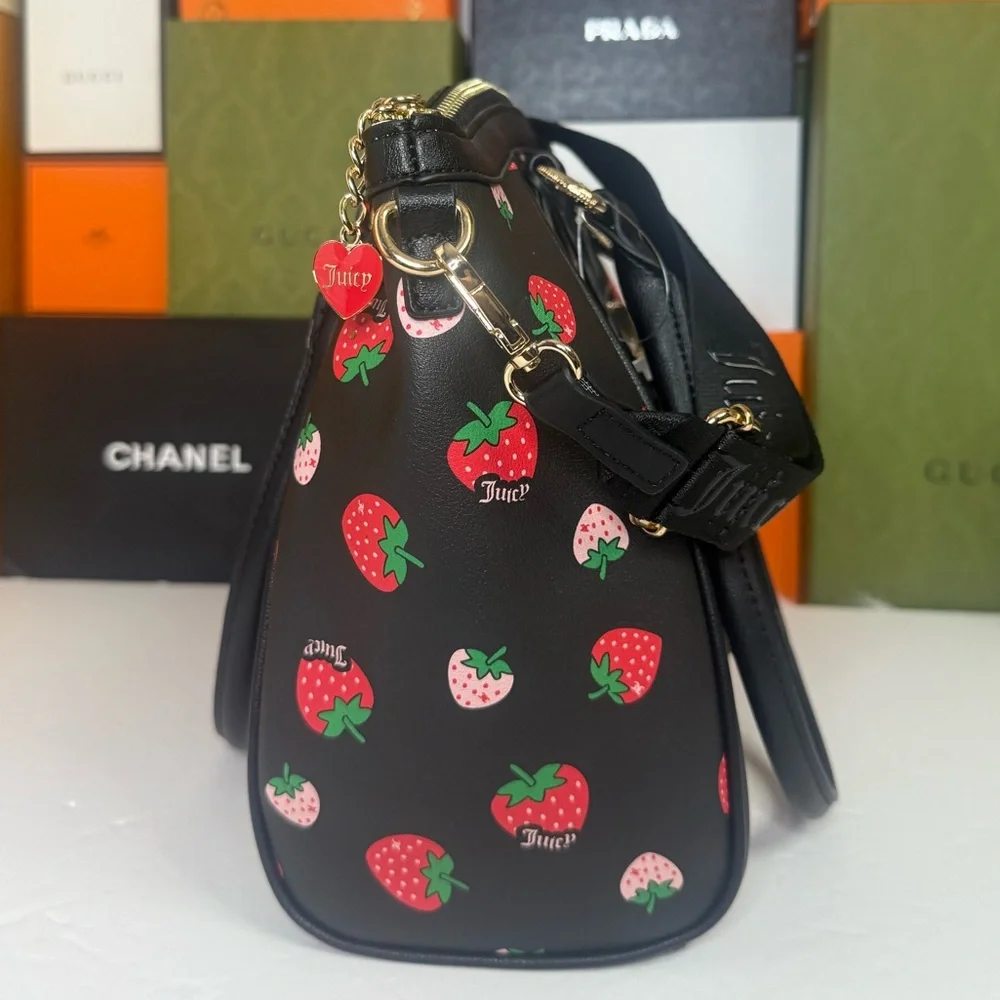 ๐JUICY COUTURE Black and Red Satchel with Strawberry Charm - Picture 10 of 16